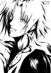  2008 absurdres artist_name dissidia_final_fantasy earrings final_fantasy final_fantasy_x greyscale highres jewelry male_focus monochrome solo teddy_(khanshin) tidus white_background 