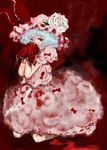  amii bad_id bad_pixiv_id blue_hair flower handkerchief kneeling red red_eyes remilia_scarlet rose solo touhou white_flower white_rose 