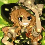  bad_id bad_pixiv_id blonde_hair bow braid colorized gotou_nao grin hair_bow hands hat kirisame_marisa long_hair smile solo touhou upper_body witch_hat yellow_eyes 