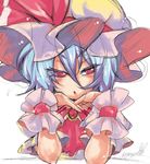  bad_id bad_pixiv_id blue_hair chin_rest fingernails hat kogawa no_nose red_eyes remilia_scarlet short_hair sketch solo steepled_fingers touhou wrist_cuffs 