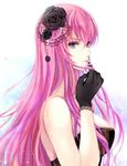  anko_kinako bad_id bad_pixiv_id blue_eyes flower gloves hair_flower hair_ornament long_hair megurine_luka pink_hair simple_background solo vocaloid 