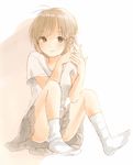  bad_id bad_pixiv_id hands hands_clasped original own_hands_together short_hair sitting sketch skirt socks solo yoshioka_mitsuko 