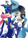  aachi blush cum cum_in_pussy greninja heart long_tongue lucario monster monster_sex no_humans open_mouth penis pokemon pussy ragujuka_(aachi) red_eyes saliva sex simple_background spike sweat tongue vaginal 