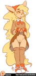  2015 anthro black_nose blonde_hair blush cinnamon_swirl clothed clothing eeveelution female fingerless_gloves flareon footwear gloves hair knee_socks legwear long_hair monochrome nintendo open_mouth patreon pcaduck pok&eacute;mon pubes pussy shirt shoes simple_background skirt skirt_lift socks solo video_games white_background 