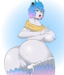  2015 anthro anus areola big_breasts big_butt blue_eyes blue_hair breasts butt female hair humanoid looking_back open_mouth puffy_areola pussy redx331 side_boob solo sweat tongue tongue_out unknown_species 