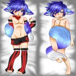  arm_warmers barefoot blue_eyes blue_fur blue_hair blush canine cat clothed clothing cornflower cub dakimakura_design feline fox fur glowing hair half-dressed leg_warmers legwear male mammal nude pillow scarf shorts topless young 