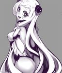  airfield_hime ass breasts covered_nipples grey_background horns kantai_collection long_hair looking_at_viewer looking_back medium_breasts monochrome open_mouth shinkaisei-kan sho-n-d simple_background sketch smile solo very_long_hair 