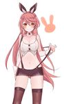  akashi_(kantai_collection) alternate_costume animal_ears bunny_ears commentary_request cuffs ishita_(sunagimomo) kantai_collection long_hair midriff navel pink_hair short_shorts shorts simple_background solo stomach suspenders thighhighs vest white_background 