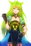  animal_ears atalanta_(fate) craim dress fate/apocrypha fate_(series) flat_chest gloves green_eyes green_hair highres lion_ears long_hair simple_background solo white_background 