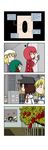  ._. 4koma 5girls :d absurdres animal_ears blonde_hair braid brown_hair chibi comic food fruit green_hair hat highres kasodani_kyouko kitashirakawa_chiyuri long_hair machinery maribel_hearn mob_cap multiple_girls okazaki_yumemi open_mouth rakugaki-biyori red_hair retina_scan sailor_hat silent_comic single_braid smile strawberry sweatdrop touhou touhou_(pc-98) twintails usami_renko very_long_hair 