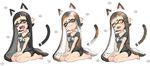  :3 animal_ears bike_shorts calico cat_ears cat_tail closed_eyes domino_mask drawn_ears drawn_tail fangs highres inkling long_hair mask open_mouth paw_print pointy_ears puchiman smile solo splatoon_(series) splatoon_1 striped tail tears tentacle_hair yawning 