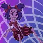  arachnid arthropod cleavage clothed clothing fangs female looking_at_viewer muffet multi_limb multiple_eyes pigtails solo spider undertale unknown_artist 