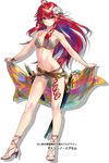  belt flower full_body hair_flower hair_ornament high_heels highres long_hair official_art red_eyes red_hair sanbasou solo swimsuit sword tenkyou_no_alderamin transparent_background weapon yatorishino_xam 