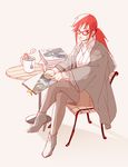  1girl bad_id bad_pixiv_id boruto:_naruto_next_generations cup glasses highres hoozuki_suigetsu karin_(naruto) long_hair miniboy mug naruto naruto_(series) noeunjung93 pale_color pantyhose red_eyes red_hair uchiha_sasuke white_hair 