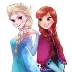  2girls a-ka anna_(frozen) collaboration elsa_(frozen) frozen_(disney) highres multiple_girls nyamo siblings sisters 