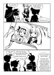  3girls :d adrian_ferrer animal_ears bangs blunt_bangs bunny_ears camera comic english extra_ears fourth_wall ghost greyscale hairband inaba_tewi index_finger_raised konpaku_youmu konpaku_youmu_(ghost) long_hair monochrome multiple_boys multiple_girls open_mouth photo_(object) reisen_udongein_inaba short_hair silhouette simple_background smile speech_bubble tablet_pc talking touhou white_background 