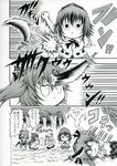  /\/\/\ 1boy 4girls :&gt; :&lt; animal_ears catfight checkered checkered_skirt chibi clenched_hand comic constricted_pupils drooling fighting flying_sweatdrops forest giving_up_the_ghost greyscale hat hidefu_kitayan himekaidou_hatate imaizumi_kagerou inubashiri_momiji long_hair monochrome morichika_rinnosuke multiple_girls nature scimitar shameimaru_aya short_hair skirt stabbed sword tail tokin_hat touhou translated twintails weapon wolf_ears wolf_tail 
