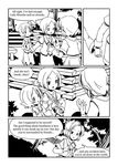  adrian_ferrer aki_shizuha comic english greyscale hair_ornament holding_hands leaf_hair_ornament lunasa_prismriver mizuhashi_parsee monochrome multiple_girls protecting short_hair spell_card touhou 