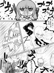  aircraft_carrier_hime blew_andwhite comic crossed_arms enemy_aircraft_(kantai_collection) expressionless from_above gauntlets greyscale hatsukaze_(kantai_collection) highres kantai_collection monochrome multiple_girls shaded_face sweat 