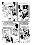  4girls :o adrian_ferrer animal_ears bunny_ears city comic computer covering_face english extra_ears floating ghost greyscale hair_ribbon inaba_tewi konpaku_youmu konpaku_youmu_(ghost) long_sleeves monochrome multiple_girls open_mouth puffy_short_sleeves puffy_sleeves reisen_udongein_inaba ribbon short_hair short_sleeves sidewalk smoke speech_bubble talking touhou walking wince yagokoro_eirin 