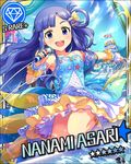  alternate_costume alternate_hairstyle artist_request asari_nanami blue_eyes blue_hair card_(medium) character_name diamond_(symbol) fish_hair_ornament flag hair_ornament idolmaster idolmaster_cinderella_girls long_hair microphone official_art solo 