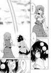  :d blush comic greyscale hane_(hanegoya) hat kazami_yuuka monochrome multiple_girls open_mouth pointy_ears rainbow shameimaru_aya short_hair skirt smile tokin_hat touhou translated umbrella 