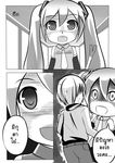  1girl catstudioinc_(punepuni) check_translation comic glowing glowing_eyes greyscale kaito left-to-right_manga mikudayoo monochrome necktie shaded_face spring_onion thai translation_request twintails vocaloid 