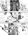  1girl battle comic emphasis_lines fox_mask greyscale hio_(hiomemo) kunai kunimitsu_(tekken) mask monochrome motion_lines reverse_grip tekken torn_clothes translation_request weapon yoshimitsu 