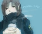  aoyanagi_risa bad_id bad_pixiv_id biiko_(king1015g) brown_eyes brown_hair coffee highres jacket mole mole_under_eye psycho-pass scarf short_hair solo steam 