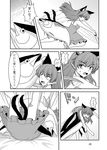  1girl alternate_costume alternate_hairstyle animal_ears attack cat_ears charging chemise comic constricted_pupils d: extra_ears fish greyscale hair_down isaki_(gomi) jumping kaenbyou_rin knife lying monochrome multiple_tails on_back open_mouth pointy_ears surprised sweat sweatdrop tail touhou translated tuna two_tails what 