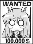  animal_ears blazer blush_stickers bunny_ears greyscale herada_mitsuru jacket lowres monochrome necktie o_o reisen_udongein_inaba solo touhou wanted 