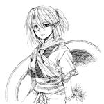  arm_warmers empty_eyes flower greyscale half_updo lowres mizuhashi_parsee monochrome pointy_ears rex_k scarf short_hair short_sleeves solo touhou traditional_media 