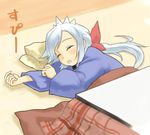  futaba_channel hoshi_doro itai kotatsu long_hair maid nijiura_maids ponytail sleeping solo table white_hair 