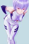  ajks ayanami_rei bad_id bad_pixiv_id bare_shoulders bent_over bodysuit breasts covered_nipples elbow_gloves gloves hands_on_hips looking_down neon_genesis_evangelion plugsuit purple_hair red_eyes short_hair simple_background small_breasts solo thigh_gap white_bodysuit 