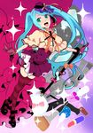  aqua_eyes aqua_hair bad_id bad_pixiv_id bow cane gloves hair_ribbon hatsune_miku legs long_hair numeri ribbon skirt smile solo sparkle striped striped_legwear thighhighs twintails veil very_long_hair vocaloid zettai_ryouiki 