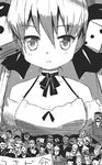  bare_shoulders choker detached_sleeves di_gi_charat dice dice_hair_ornament greyscale hair_ornament hair_ribbon halterneck monochrome ribbon saxyun solo twintails usada_hikaru zakone 