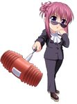  chibi chikage_(sister_princess) eigi foreshortening formal mallet piko_piko_hammer pink_hair purple_eyes sister_princess solo suit sunglasses 