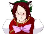  akira alternate_hairstyle animal_ears cat_ears cat_tail chen crossdressing earrings forehead hat jewelry male_focus mori_shin_risuku parody ribbon shima_tetsuo solo tail touhou 