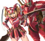  armor blonde_hair full_armor hand_on_hip hermitaur_(armor) kaeru_(kaerism) monster_hunter sword twintails weapon 