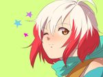  artist_request green_background multicolored_hair one_eye_closed pascal red_hair scarf short_hair smile tales_of_(series) tales_of_graces two-tone_hair white_hair yellow_eyes 