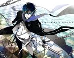  bad_id bad_pixiv_id belt black black_hair black_rock_shooter black_rock_shooter_(character) black_rock_shooter_(character)_(cosplay) blue chain cosplay hitoyo_hitomi kaito male_focus perspective solo star sword vocaloid weapon 