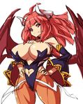  bat_wings breasts cleavage demon_girl horns huge_breasts la_pucelle maou_prier nekomamire pantyhose prier red_eyes red_hair revealing_clothes smile solo succubus wings 