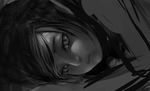  copyright_request dark face greyscale liki lips long_hair lying monochrome on_side realistic slit_pupils solo 