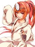  :p bathrobe collarbone dripping japanese_clothes long_sleeves looking_at_viewer mataichi_mataro ole_tower orange_eyes orange_hair ponytail ribbon saliva simple_background tiara tongue tongue_out water_pump_pliers_(ole_tower) white_background 