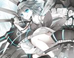  :q black_panties blue_eyes bow cirno grey_hair hair_bow kantai_collection looking_at_viewer pale_skin panties shinkaisei-kan shiyun short_hair side-tie_panties smile solo tongue tongue_out touhou underwear v wings 