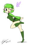  ;) bigdead93 black_eyes bodysuit boots breasts fairy green_footwear green_hair kokiri one_eye_closed pointy_ears running saria short_hair small_breasts smile solo the_legend_of_zelda the_legend_of_zelda:_ocarina_of_time 