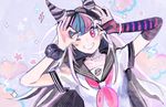  bad_id bad_pixiv_id black_hair blue_hair blush danganronpa earrings elbow_gloves fingerless_gloves gloves grin jewelry long_hair mioda_ibuki multicolored_hair nail_polish necklace one_eye_closed otohime_(kk23maa) pink_eyes pink_hair school_uniform serafuku single_glove smile solo super_danganronpa_2 thumb_ring white_hair 