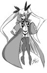  bad_id bad_tumblr_id bigdead93 blazblue boots flat_chest garter_belt greyscale hair_ribbon high_collar highres lingerie long_coat long_hair monochrome oversized_clothes panties pigeon-toed rachel_alucard ribbon shirtless signature sleeves_past_wrists solo thigh_boots thighhighs twintails underwear very_long_hair 