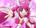  bad_id bad_pixiv_id blush bow choker cure_happy earrings gudon_(iukhzl) head_wings hoshizora_miyuki jewelry long_hair magical_girl open_mouth pink pink_bow pink_choker pink_eyes pink_hair precure smile smile_precure! solo tiara twintails wrist_cuffs 