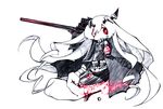  absurdly_long_hair anchorage_oni bare_shoulders black_dress chibi dress fang hair_ornament hime_takeo kantai_collection long_hair machinery open_mouth overskirt red_eyes shinkaisei-kan simple_background solo thighhighs turret very_long_hair white_background white_hair white_skin zettai_ryouiki 